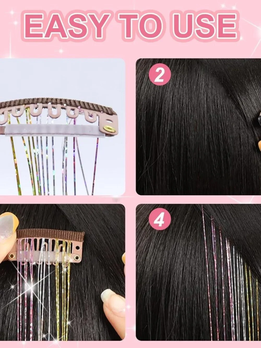 Hair Tinsel Kit Pack of 18 Pcs Hair Tinsel Clip in 19.6Inch Glitter Tinsel Hair
